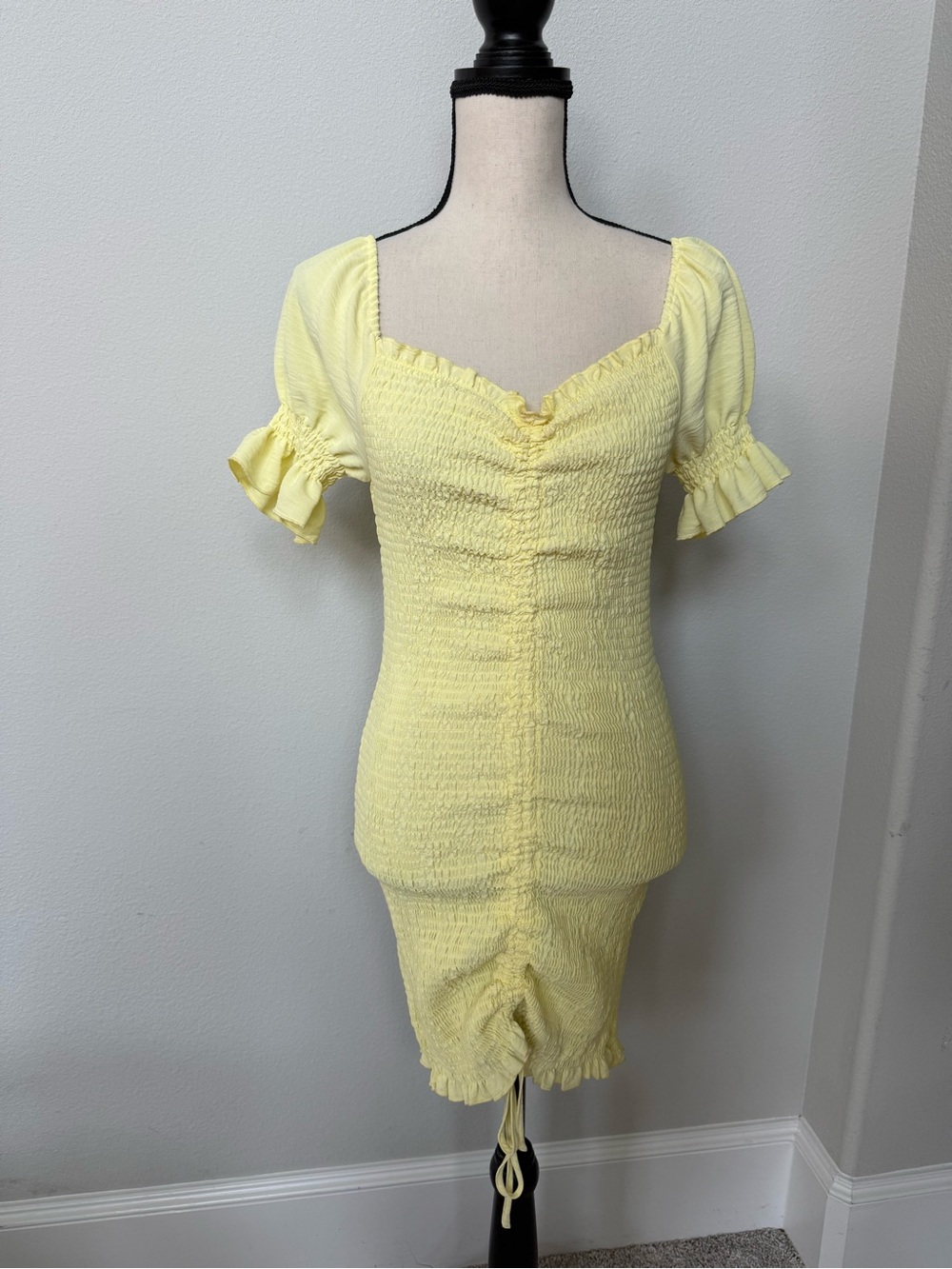 Love Tree Light Yellow Smocked Mini Dress